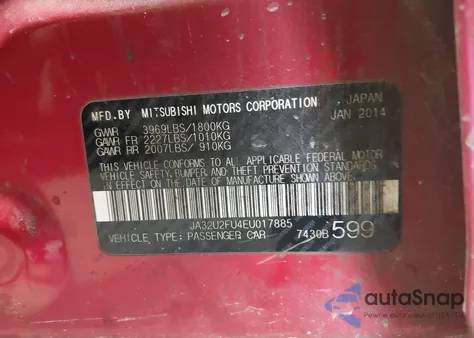 2014 Mitsubishi Lancer Es из США, поврежденный, VIN JA32U2FU4EU017885